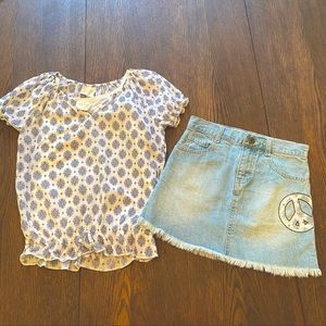 Girls Crazy 8 Light Wash Denim Jeans Skirt & Peasant Top/Shirt Bundle Size 6